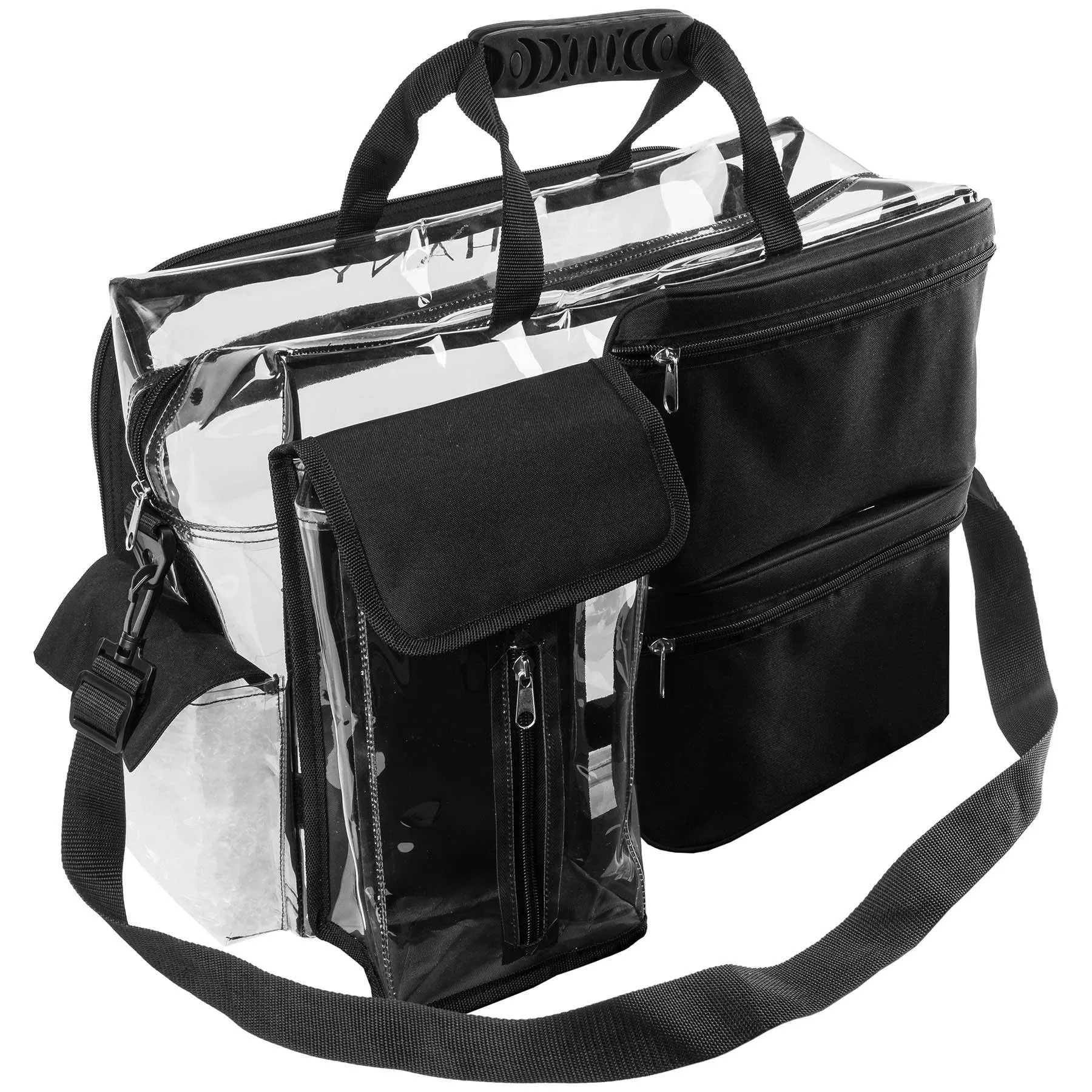 Traveling Makeup Artist Bag with Removable Compartments - Clear/Black