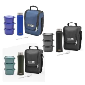 USHA SHRIRAM Lunch Box with Bottle(750ml) |Family Pack |Stainless SteelContainers, Insulated Bag, SteelWater Bottle &Cutlery |Lunch Box for Office & School |Portable, Leak-Proof, Air-Tight Tiffin Set