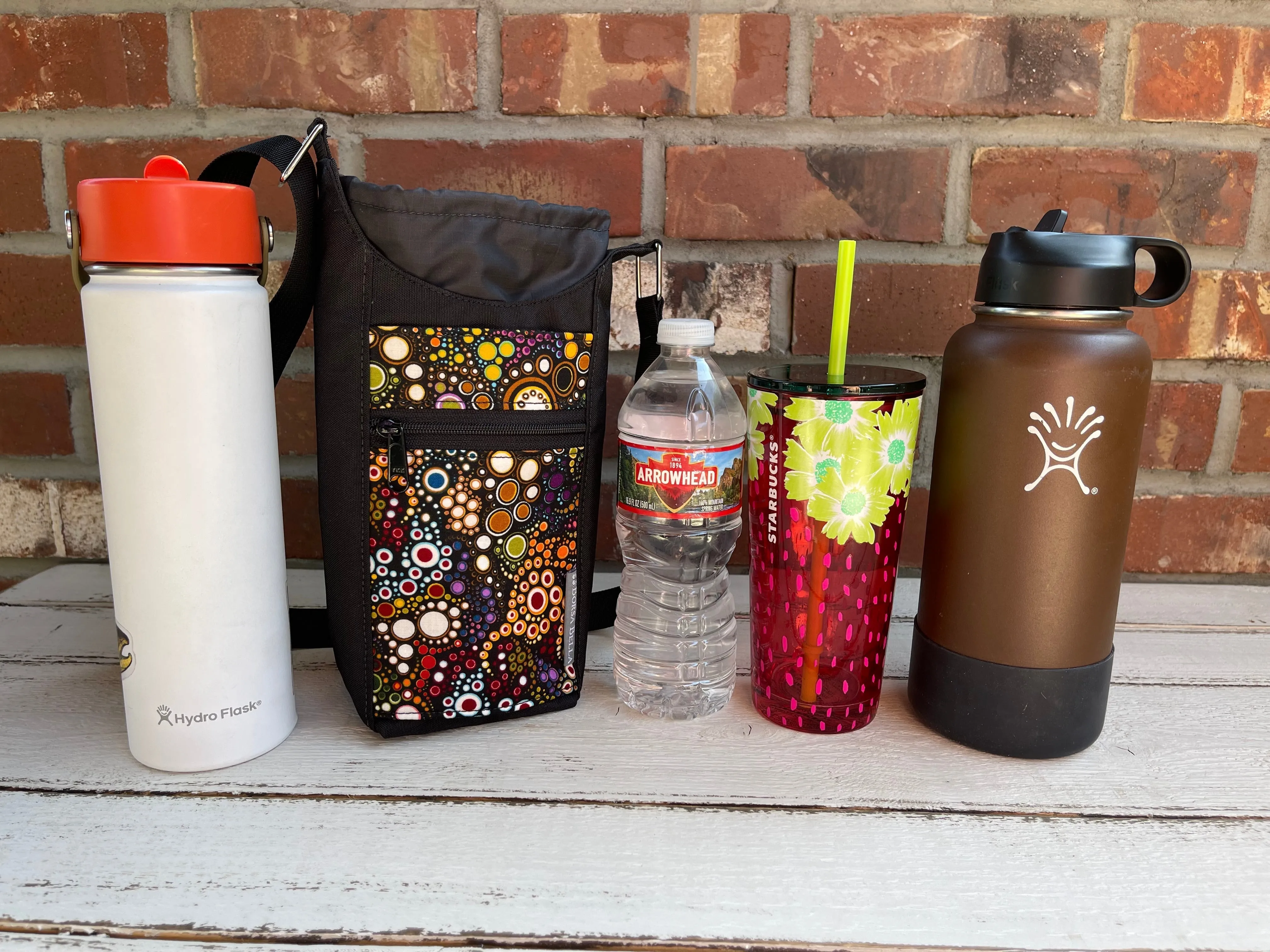 Water Bottle Crossbody Bag - Day Drinker - FernTastic Fabric Pocket