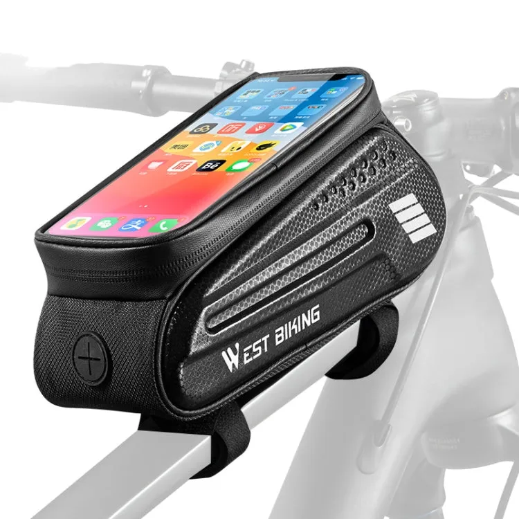 WEST BIKING Bicycle Hard Shell Front Beam Bag Mobile Phone Touch Screen Saddle Bag(Black)