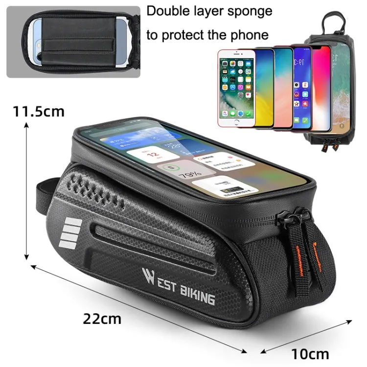 WEST BIKING Bicycle Hard Shell Front Beam Bag Mobile Phone Touch Screen Saddle Bag(Black)