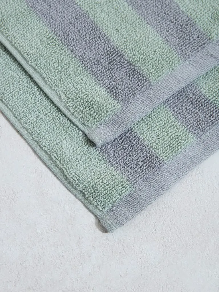 Westside Home Green Broad Striped Face Towel - (Set of 2)