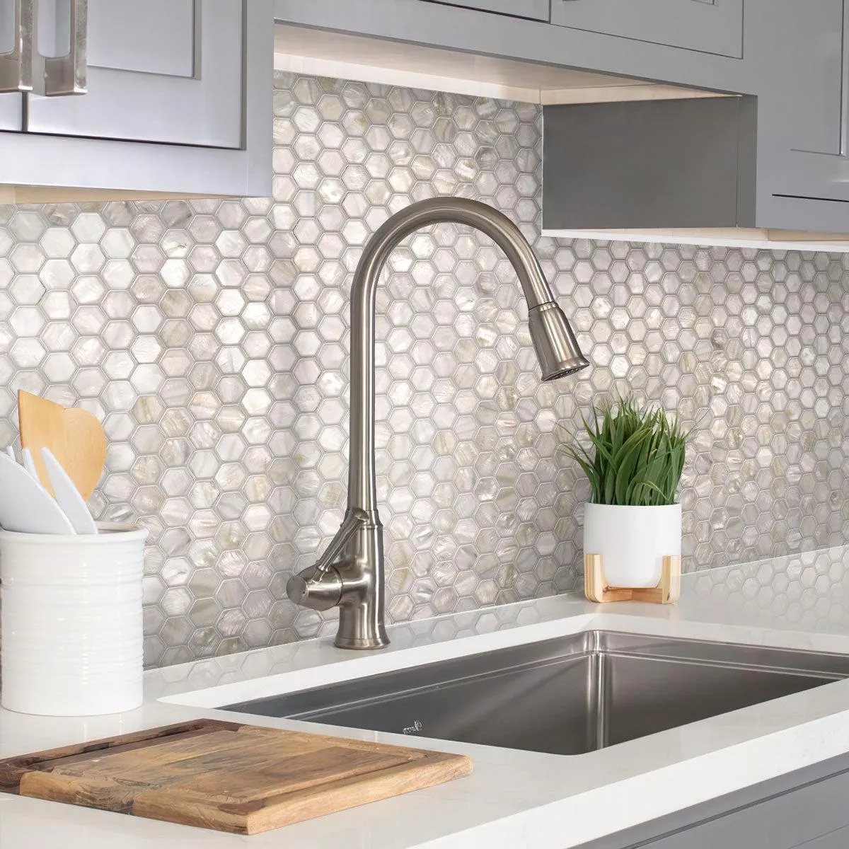 White Mother of Pearl Hexagon Mosaic Tile