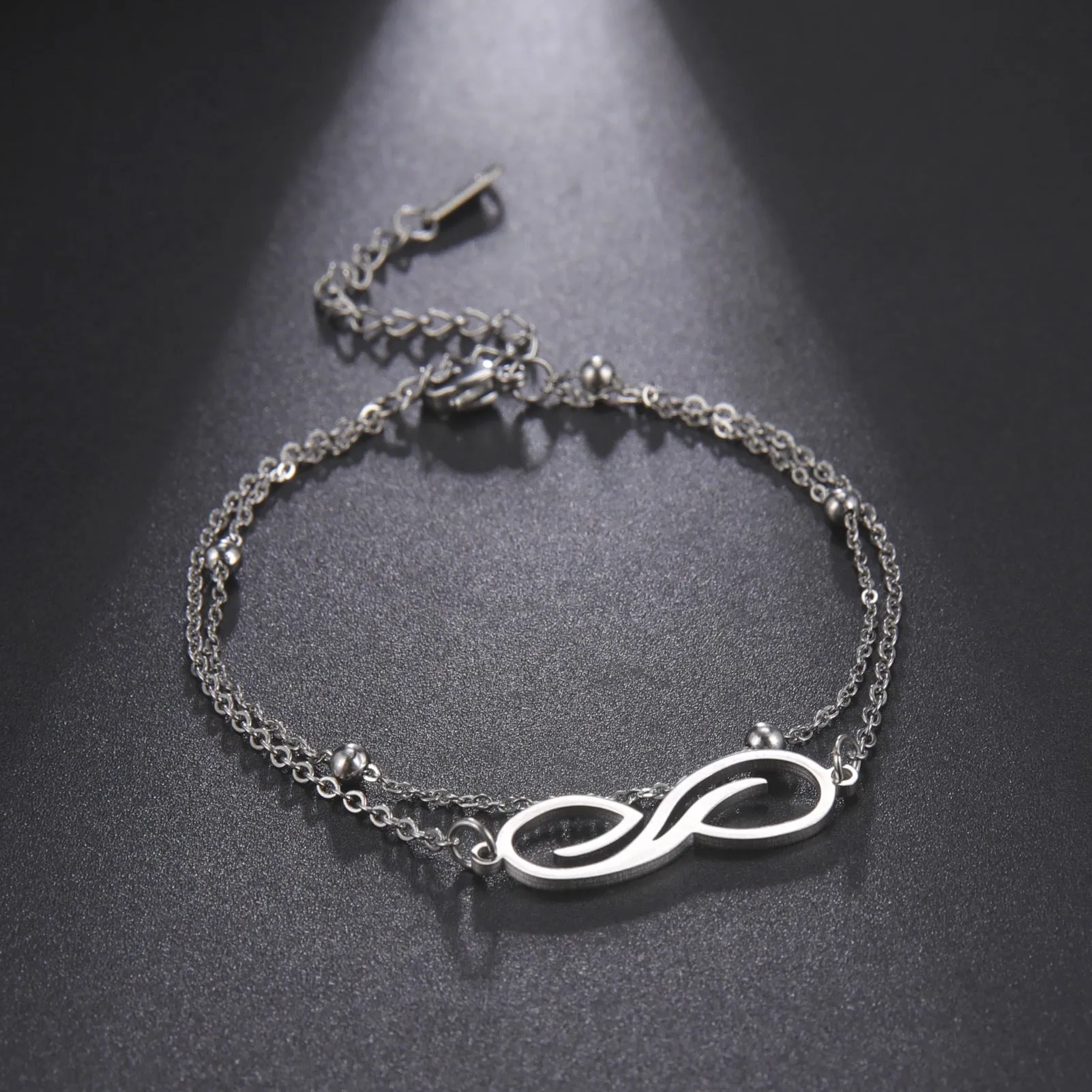 Women's Bohemian Infinite Symbol Anklet Stainless Steel Double Layer Bead Necklace Beach Anklet