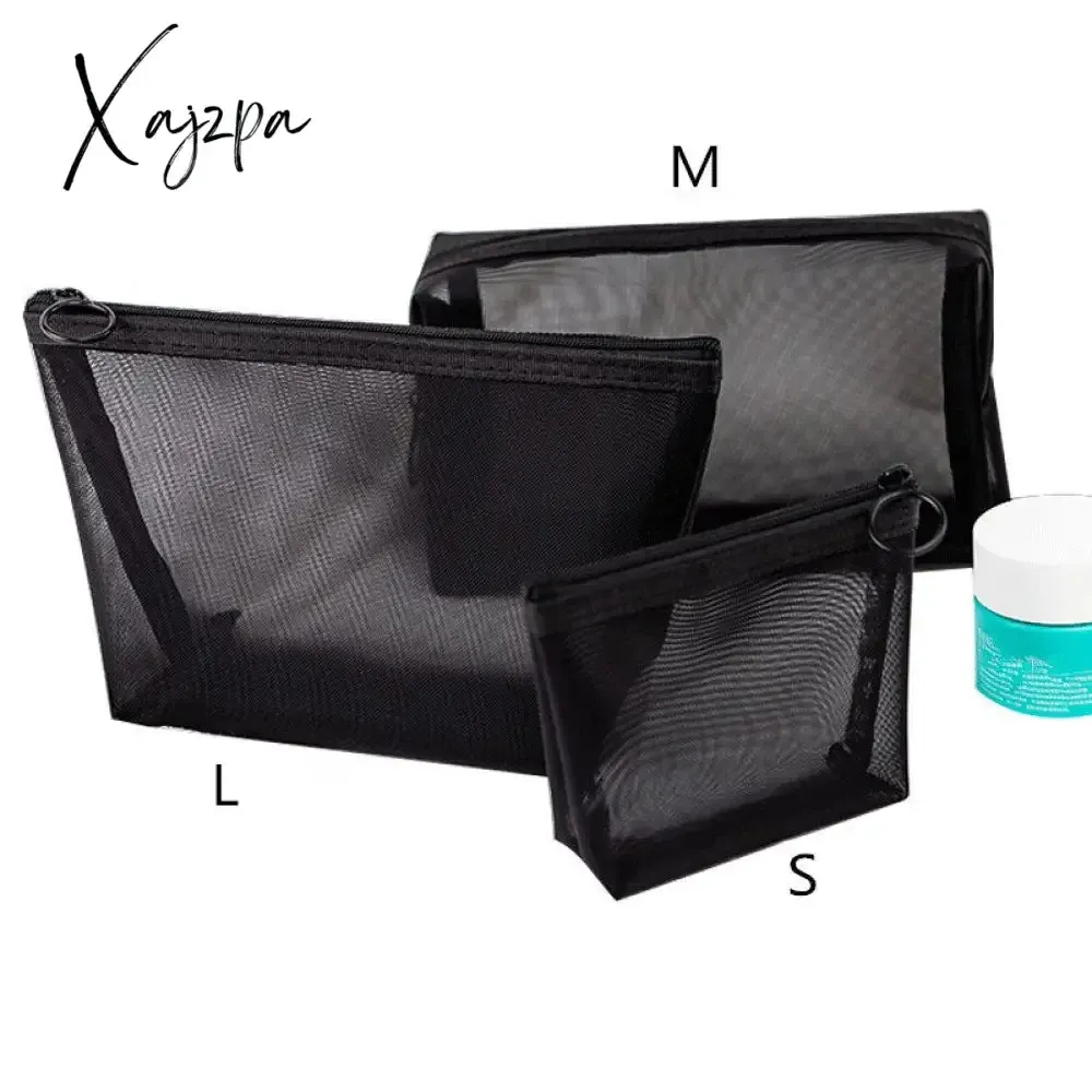 Xajzpa - 1PCS Women&#39;s Cosmetic Bag Travel Neceser Black Toiletry Kit Transparent Makeup Organizer Washing Pouch Small Large Make Up Bag