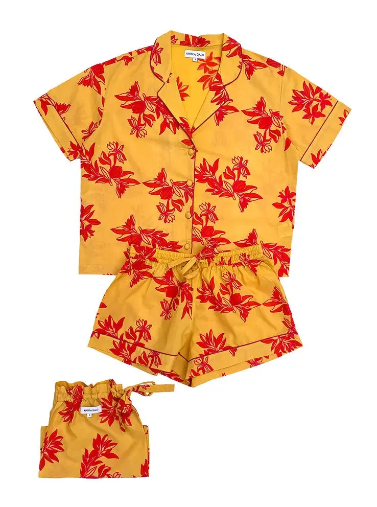 Yellow/Pink Matching Set in Cartagena Print Short Sleeve Pyjamas