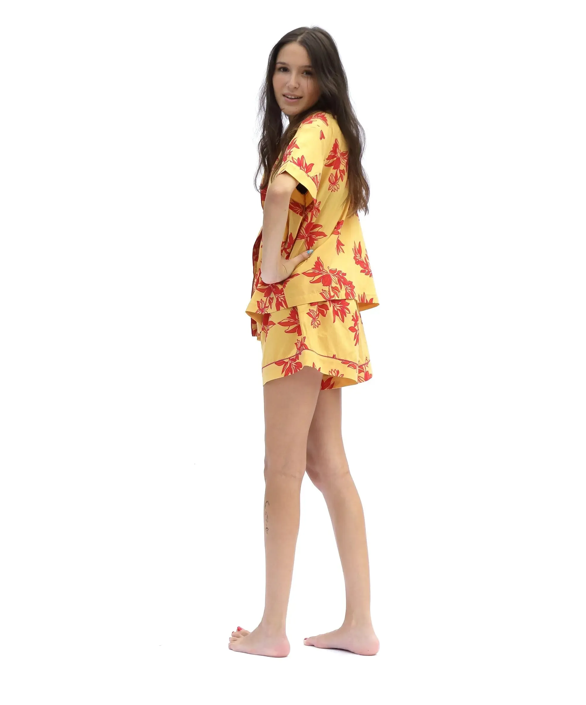 Yellow/Pink Matching Set in Cartagena Print Short Sleeve Pyjamas