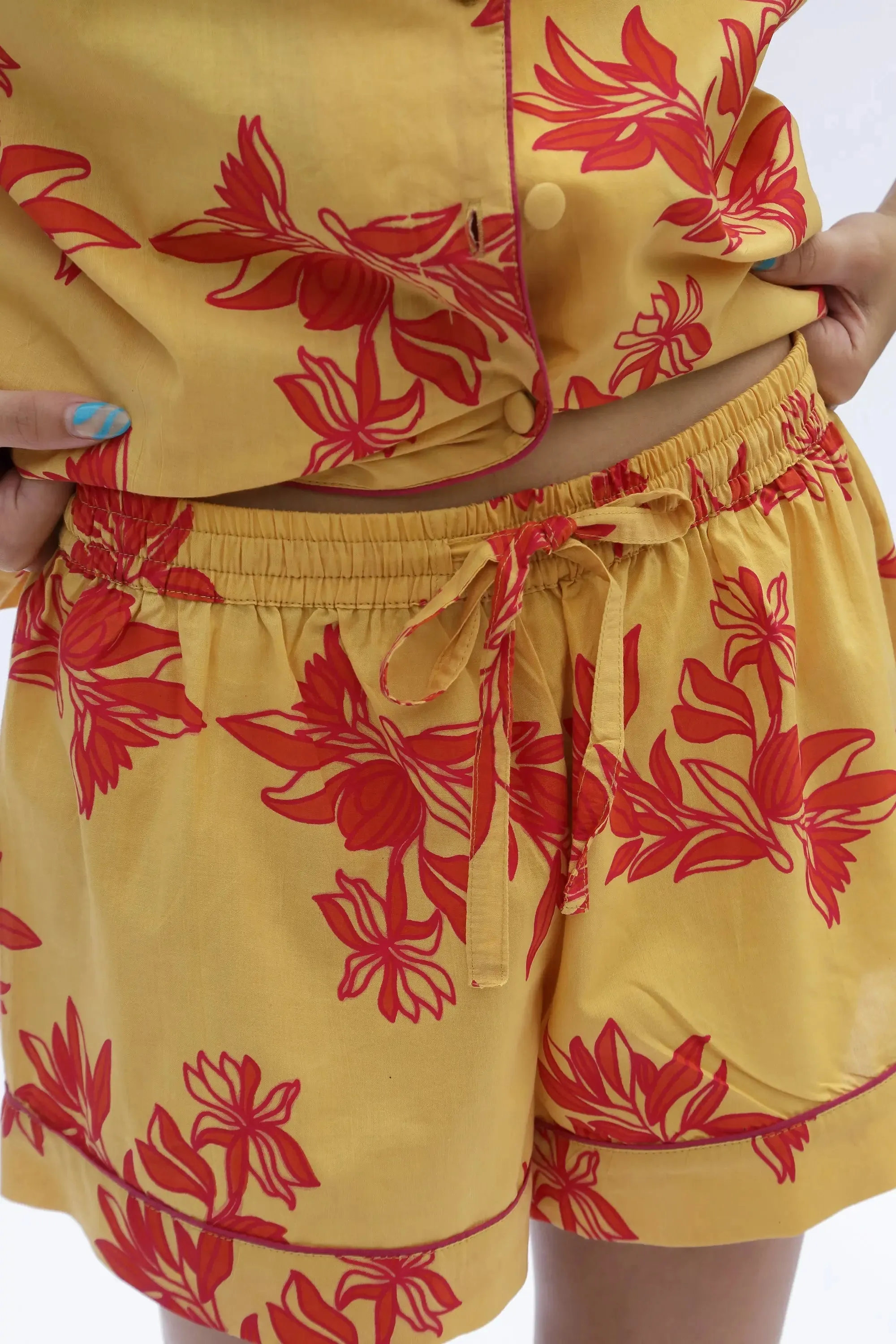 Yellow/Pink Matching Set in Cartagena Print Short Sleeve Pyjamas