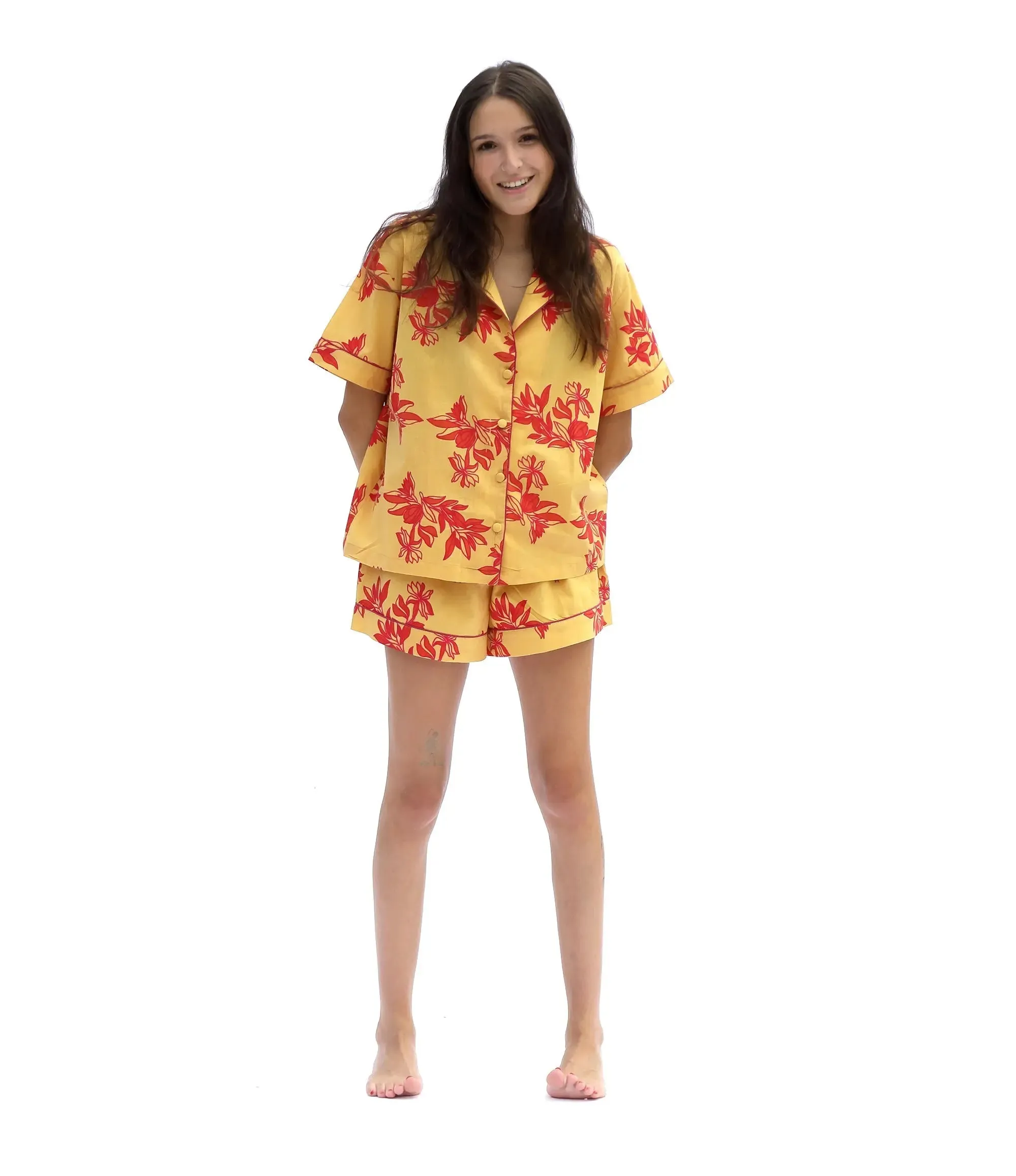 Yellow/Pink Matching Set in Cartagena Print Short Sleeve Pyjamas