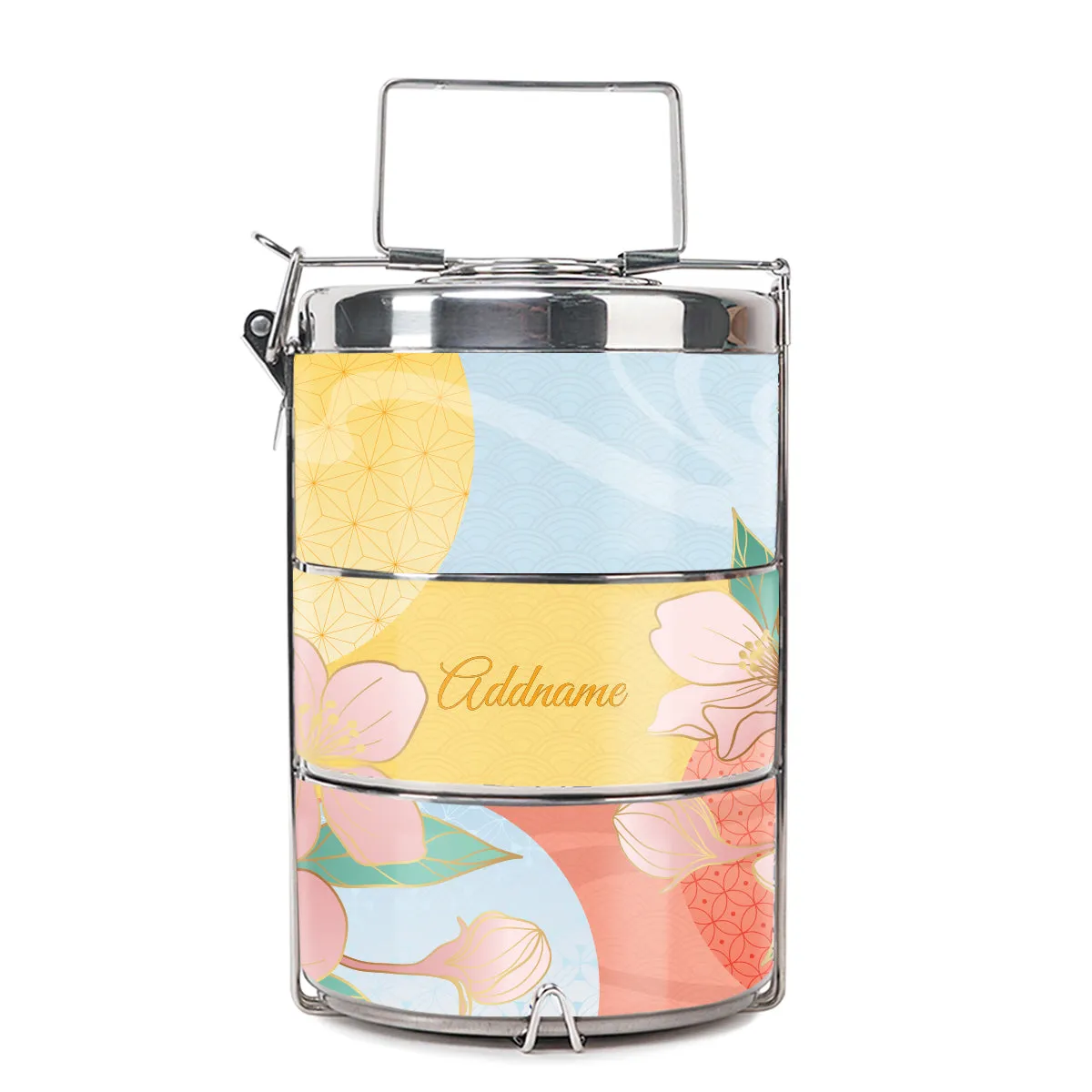 Zen Blossom Oriental Series 3-Tier Premium Small 11.5cm Tiffin Carrier [FREE Custom Add Name]