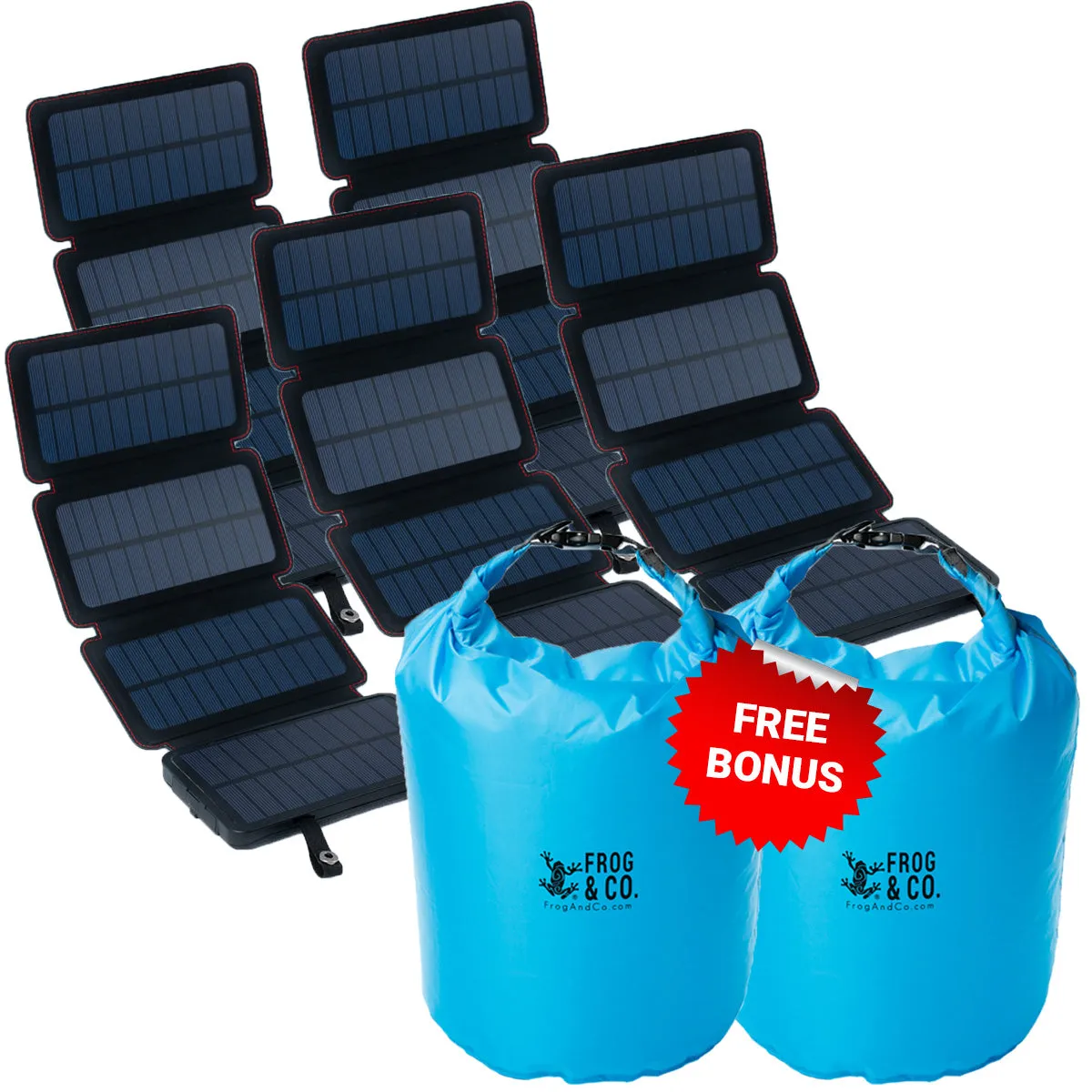 ZIPIFY - 5 QUADRAPRO SOLAR POWER BANKS   2 FREE BLUE DRY BAG